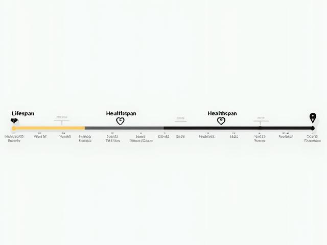 Infographic illustrating two timelines: Lifespan vs Healthspan. One showing a long period of ill health before end of life, the other showing a long period of health overlapping with lifespan.